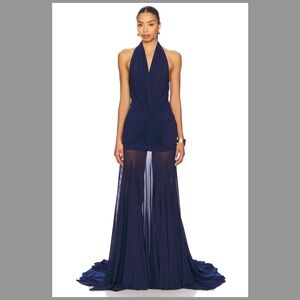 REVOLVE NAVY HALTER GOWN